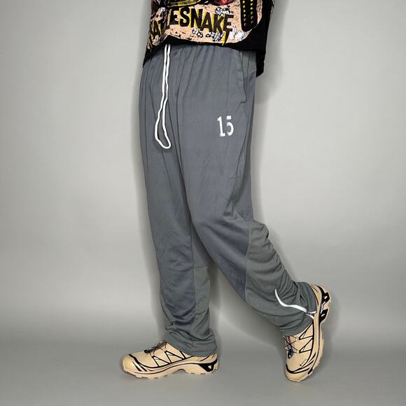 Vintage Jordan Sweatpants Grey Polyester White Jumpman Baggy Wide Leg Flare 90s - Picture 2 of 5